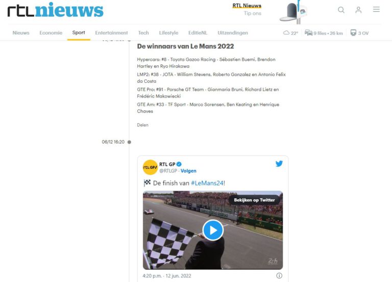 De 24 Uur van Le Mans 2022 – RTL GP / RTL Nieuws