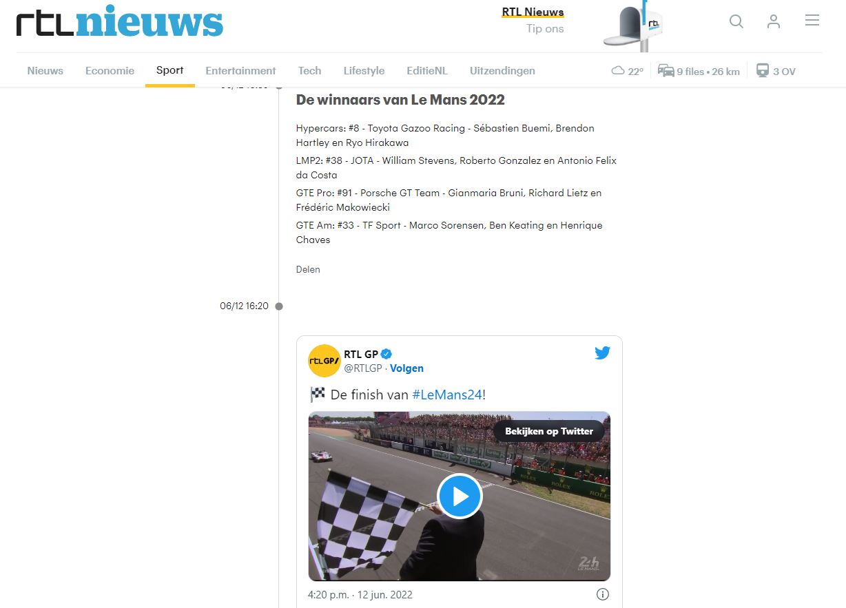24 Uur van Le Mans RTL Nieuws